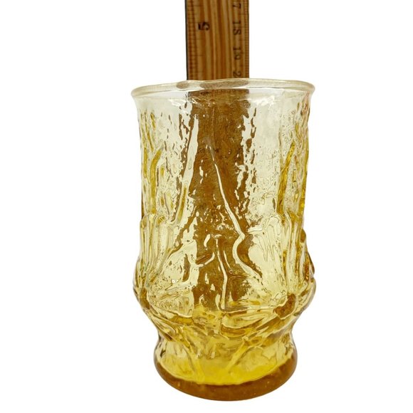 3 Vintage Anchor Hocking Juice Glass Cup Rain Flower Amber Honey Gold 4" High - Picture 2 of 9